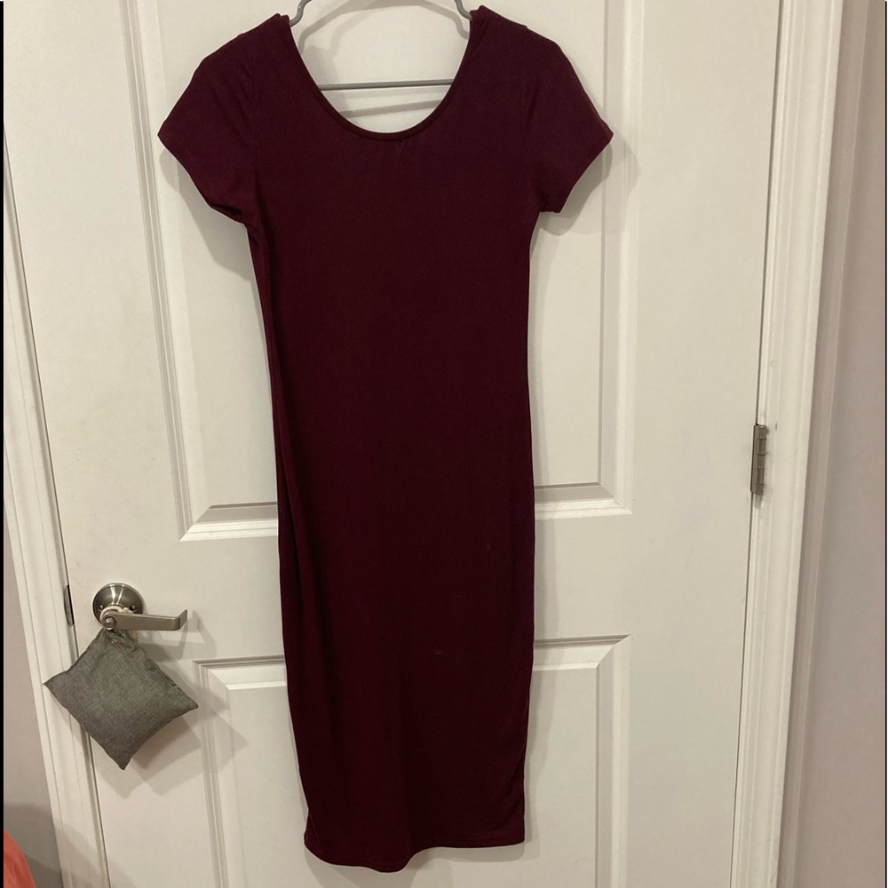 Simple, stretchy maroon, t-shirt dress